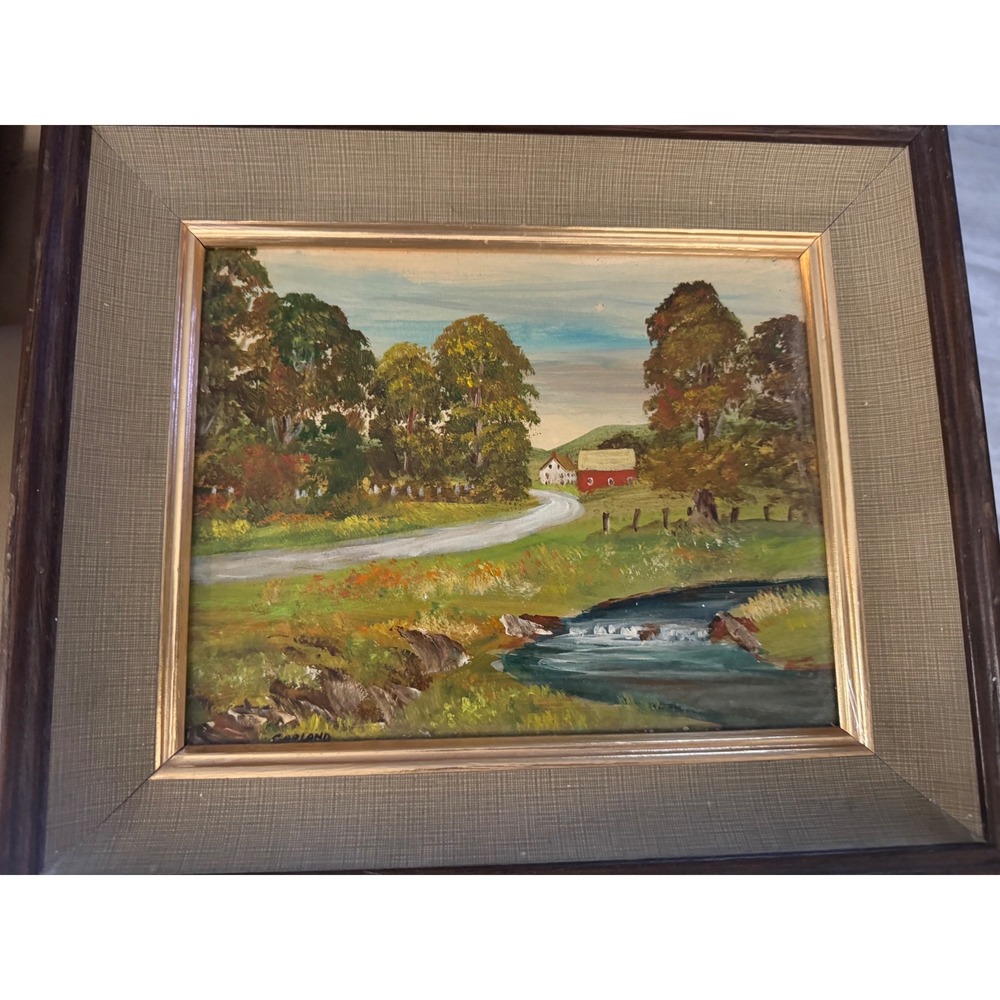 Charles Thomas Garland Original Oil Painting Red Barn Landscape Pennsylvania Art